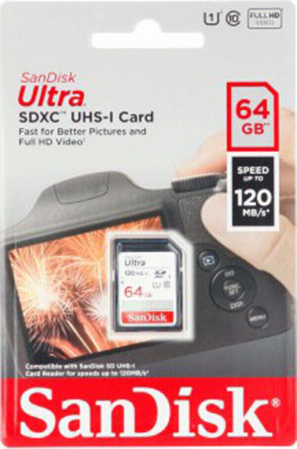 SanDisk 64GB Ultra SDXC SD Card Class 10 UHS-I Memory Card 120MB/S (UK) BNIP NEW