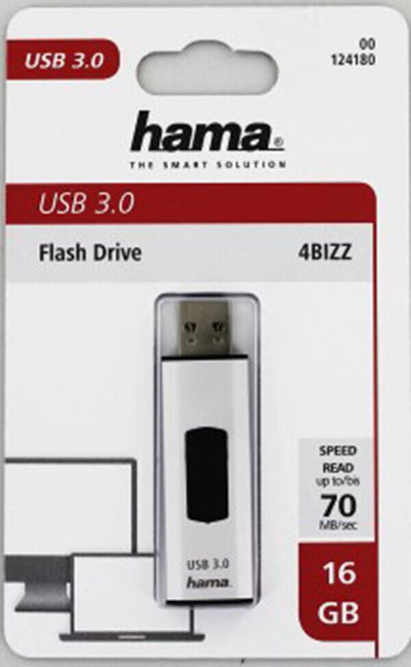 Hama 4Bizz 16Gb USB Flash Drive USB 3.0 70MB/s silver/black Memory Stick (UK)NEW