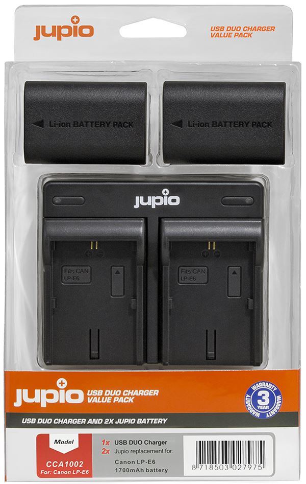 Jupio Two LP-E6 Batteries + USB Dual Charger Value Pack (1700mAh) UK Stock  BNIB