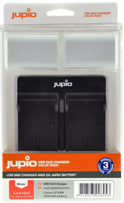 2x LP-E6N Batteries + USB Dual Charger Value Pack by JUPIO  (2040mAh) (UK Stock)