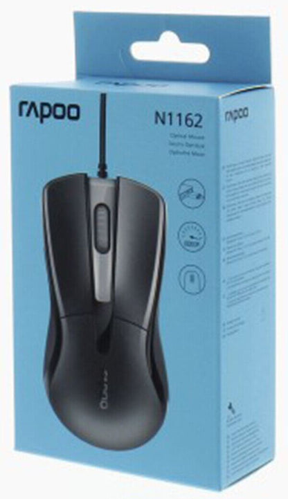 Rapoo N1162 Optical Wired USB 3 Button Mouse in Black  #180851  (UK Stock)  BNIP