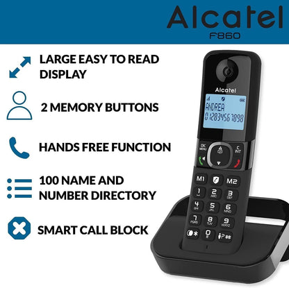 Alcatel F860 DUO Landline Cordless 2 x Phones Black #ATL1423525 Large Display UK