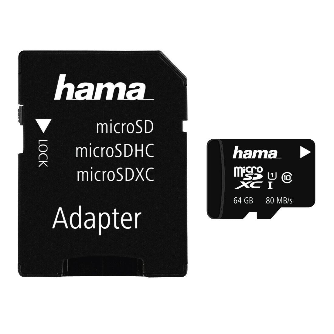 Hama micro SDXC 64GB Memory Card Class 10 UHS-I 80MB/s + Adapter (UK Stock) BNIP