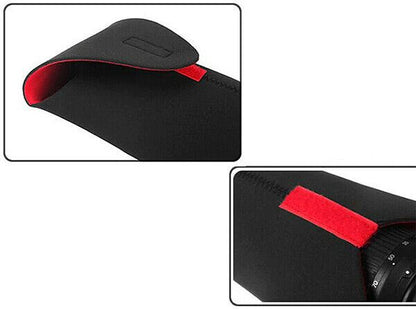 Large Camera Lens Soft Pouch Neoprene Protector Case Bag  (UK) Black & Red  BNIP