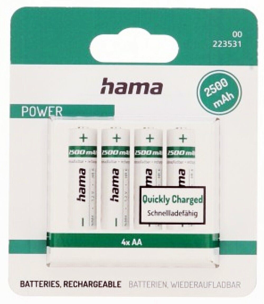 4 x HAMA NiMH Rechargeable Batteries, AA 2500 mAh  Mignon Quick Charge (UK) BNIP