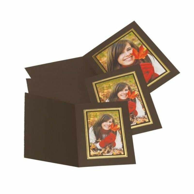 50 x Brown Cardboard Portrait Upright Folders Photo Mounts 8" x 12"  Gold Border