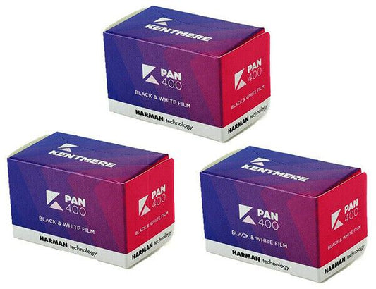 3 x rolls Kentmere Pan 135 / 24 / 400 asa iso Black & White Film 135mm (24 exp.)