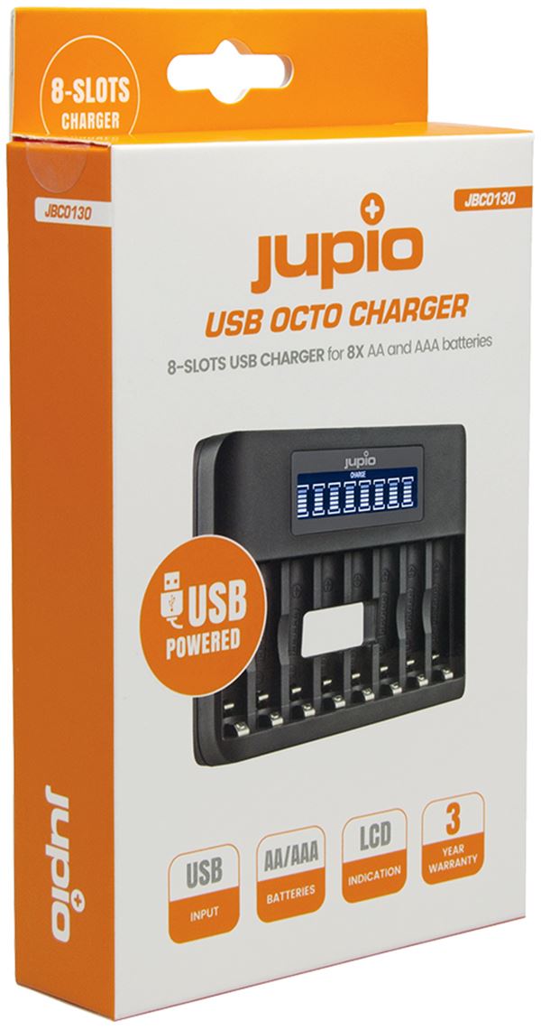 Jupio USB 8-slots Octo Battery Charger LCD 8 Way Charging Dock  (UK Stock)  BNIB