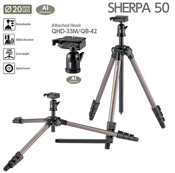 Velbon Sherpa 50 Aluminum Tripod + QHD-33M Ball & Socket Head with Case (UK) NEW