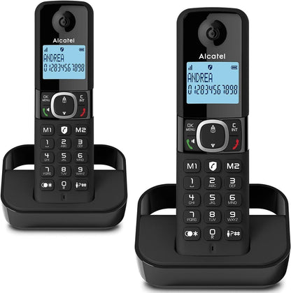 Alcatel F860 DUO Landline Cordless 2 x Phones Black #ATL1423525 Large Display UK