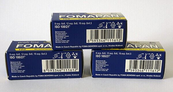 3 x Fomapan Classic 120 100 Black & White Negative Film FOMA (UK Stock) BNIB NEW