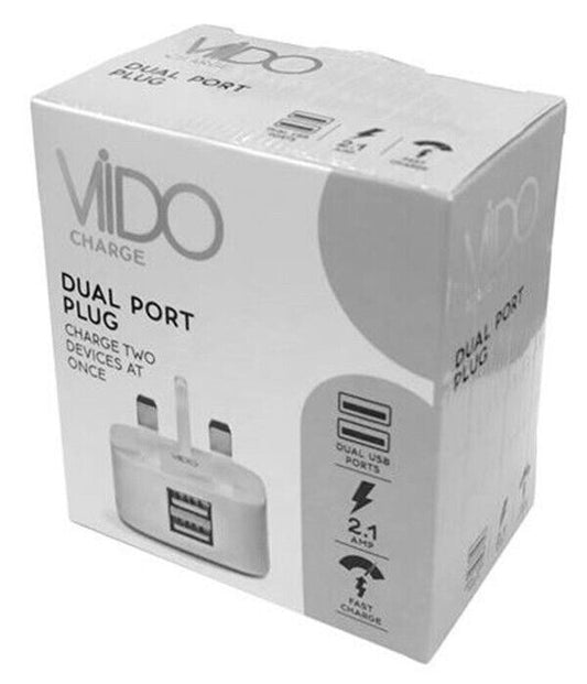 VIDO 2.1 AMP Fast Dual Twin 2 Port USB Charger for UK Mains Wall Plug #59337  UK