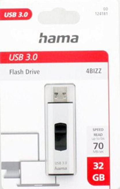 Hama 4Bizz 32Gb USB Flash Drive USB 3.0 70MB/s silver/black Memory Stick (UK)NEW