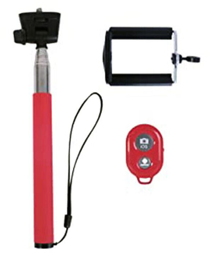 Vivitar 40" 100cm Selfie Stick Monopod in Red + Bluetooth remote +  Phone holder