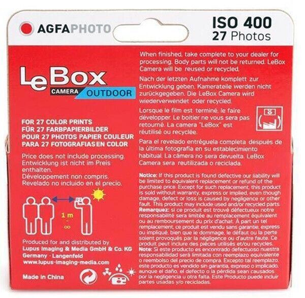 Agfa Photo LeBox Outdoor ONLY 400 asa Disposable Camera 27 Exp. SUC (UK) 01/2026