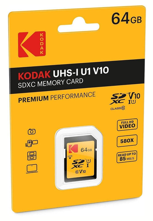 Kodak 64GB SDXC SD Card Class 10 UHS-1 HD Memory Card V10 85 MB/S (UK Stock) NEW