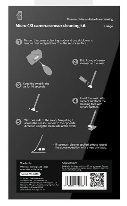 VSGO Micro 4/3 Micro Four Thirds Sensor Cleaning Kit  6 x Swabs + 1 x 10ml Fluid