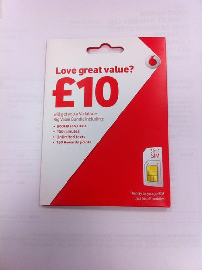 Vodafone UK Pay As You Go PAYG - Includes Standard, Micro & Nano Triple SIM Card