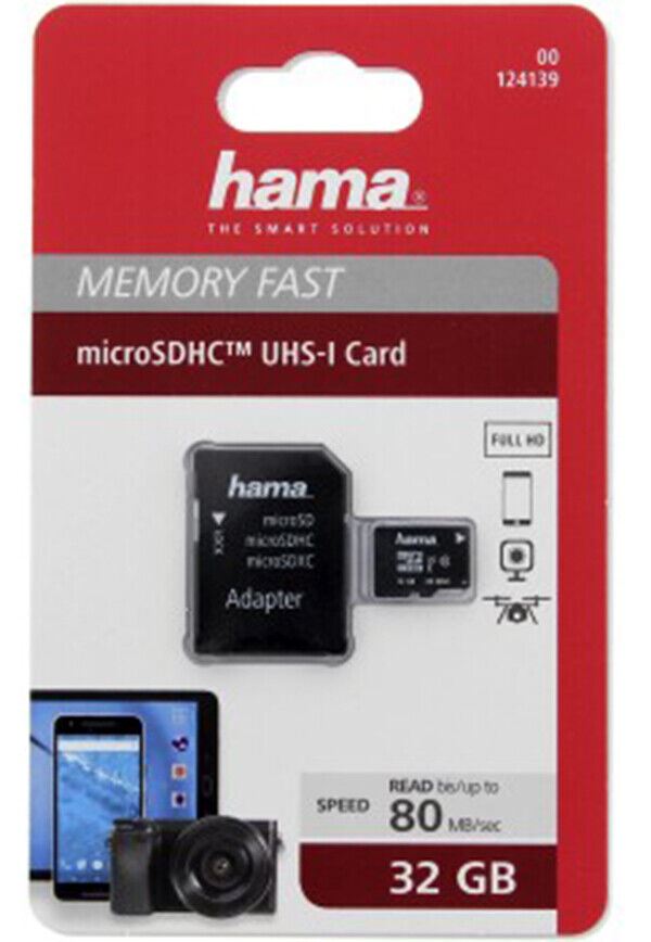 Hama micro SDHC 32GB Memory Card Class 10 UHS-I 80MB/s + Adapter (UK Stock) BNIP