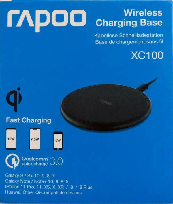 Rapoo XC100 Wireless QI Charger Charging Pad for Smartphones IOS & Android Black