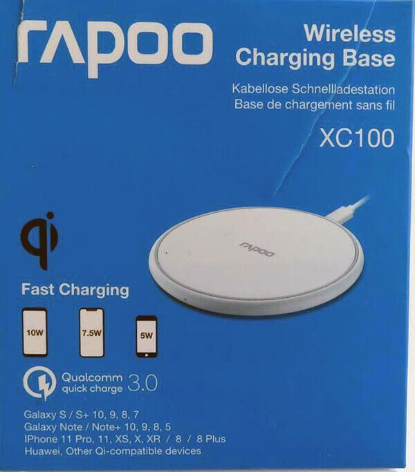 Rapoo XC100 Wireless QI Charger Charging Pad for Smartphones IOS & Android White