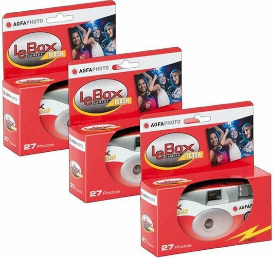 3 x Agfa Photo LeBox 400 Disposable Camera with Flash (27 Exp.) SUC (UK) 06/2025