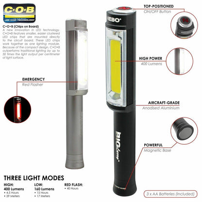 Nebo Big Larry 400 Lumen LED Torch + Work light in Silver COB FL-1 LED (UK) BNIB