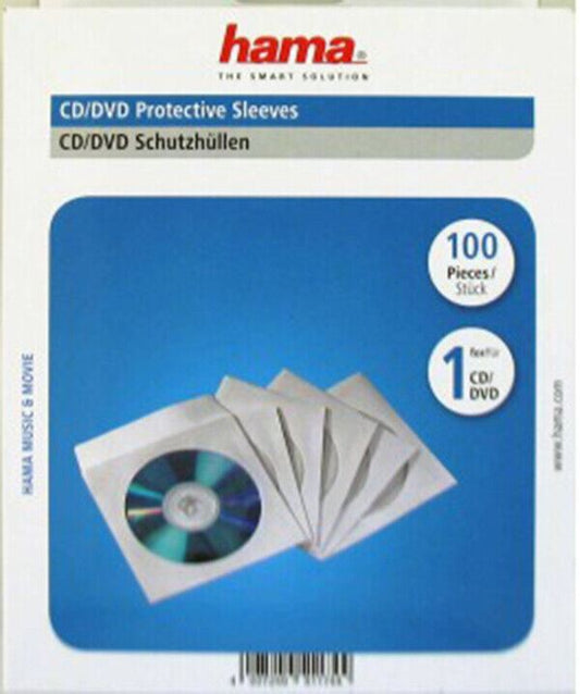 HAMA 100 x White Paper DVD CD Envelope Cover Sleeve Case Wallet + Windows & Flap