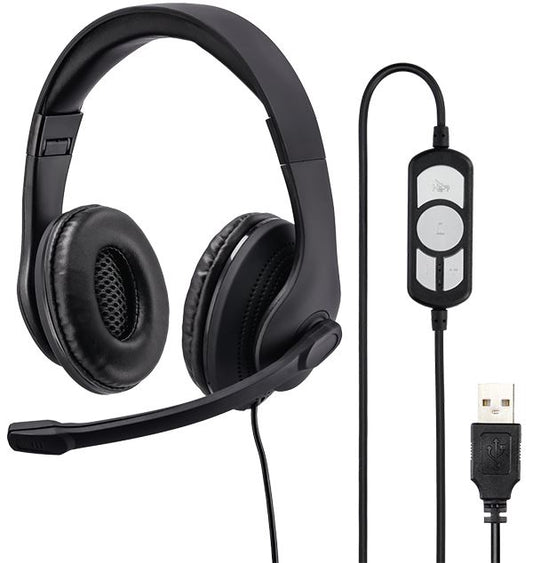 Hama HS-USB300 PC Office Stereo Mic Headset On-Ear 2 Metre USB A Cable (UK) BNIB