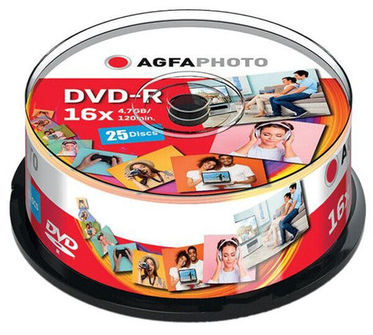 AGFA PHOTO BLANK DVD-R  4.7GB 16x Speed in 25 PACK SPINDLE (UK Stock)  BNIP  NEW