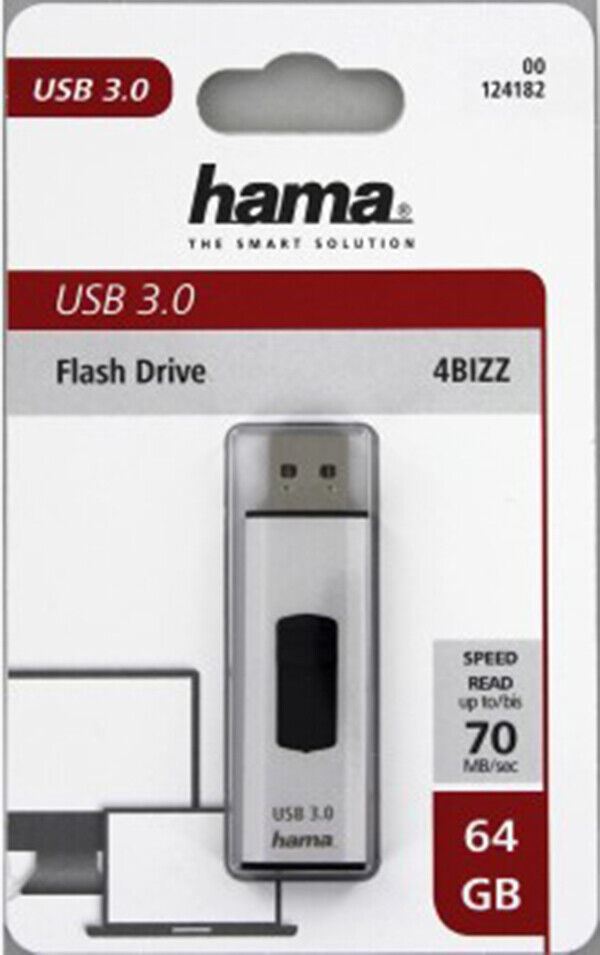 Hama 4Bizz 64Gb USB Flash Drive USB 3.0 70MB/s silver/black Memory Stick (UK)NEW