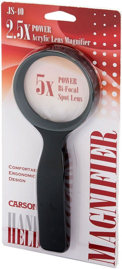 Carson 3" Hand Held Compact 2.5x Magnifier with 5x Spot Lens (UK Stock) BNIP new