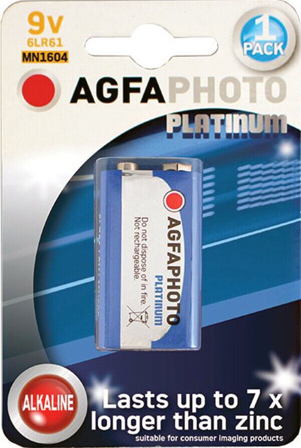 Agfa Photo 9V Platinum Power Alkaline Batteries Smoke Alarm LR22 MN1604 6LR61 UK