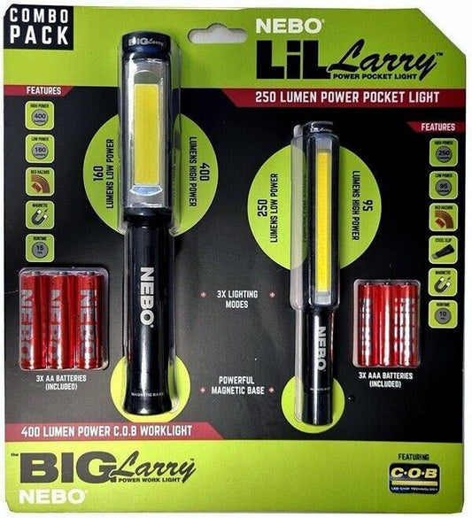 Nebo COMBO Big Larry 400 Lumen LED Torch + Lil Larry 250 Lumen LED in Black (UK)