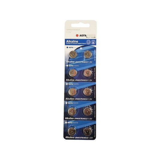 10 x Agfa Photo LR44 A76 AG13 1.5V Button Cell Battery Alkaline Power (UK Stock)