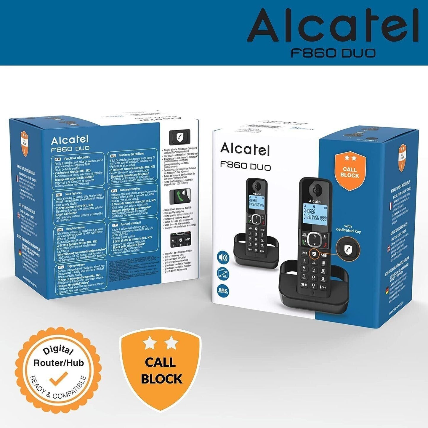 Alcatel F860 DUO Landline Cordless 2 x Phones Black #ATL1423525 Large Display UK