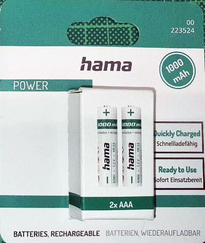 2 x HAMA NiMH Rechargeable Batteries, AAA 1000 mAh Mignon Quick Charge (UK) BNIP