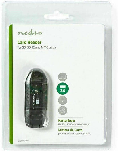 Nedis SD SDHC MMC Card Reader USB 2.0 CRDRU2100BK (UK Stock) BNIP