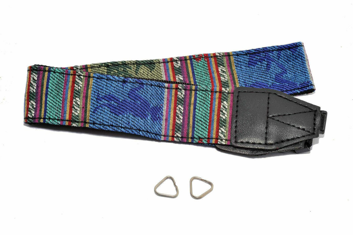 Kood Vintage Retro Style Blue Multi-colour Tapestry Camera Neck Strap + Rings UK