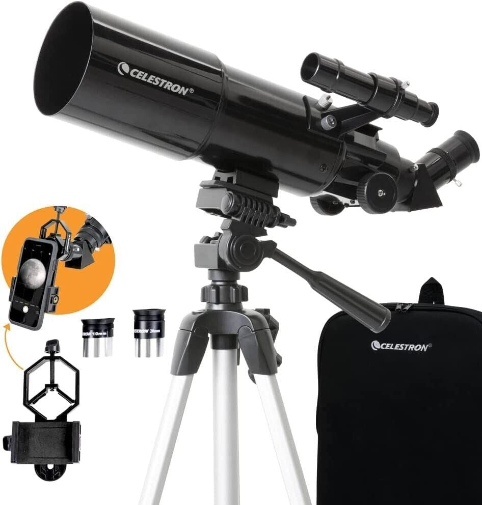 Celestron Travel Scope 80 Refractor Astro Terrestrial Telescope #22030