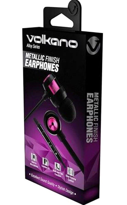 Volkano Alloy In-ear Wired Stereo Headphones + Mic Black Purple Comfort fit Buds