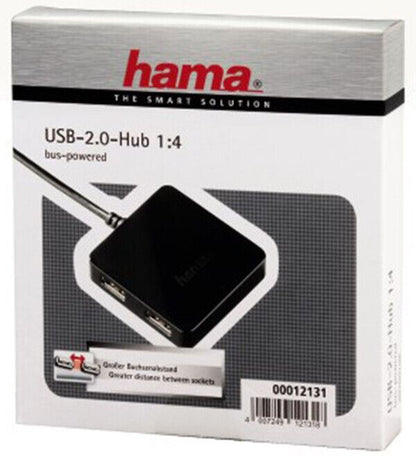 USB 4 PORT HUB in BLACK, HUB STYLE BUS POWERED = Hama USB 2.0  #12131 (UK Stock)