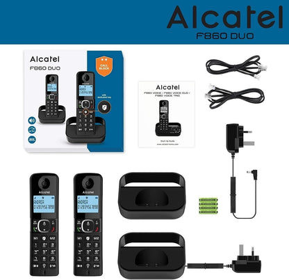 Alcatel F860 DUO Landline Cordless 2 x Phones Black #ATL1423525 Large Display UK