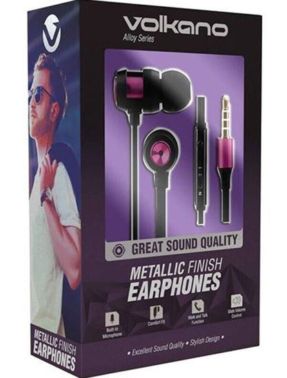 Volkano Alloy In-ear Wired Stereo Headphones + Mic Black Purple Comfort fit Buds